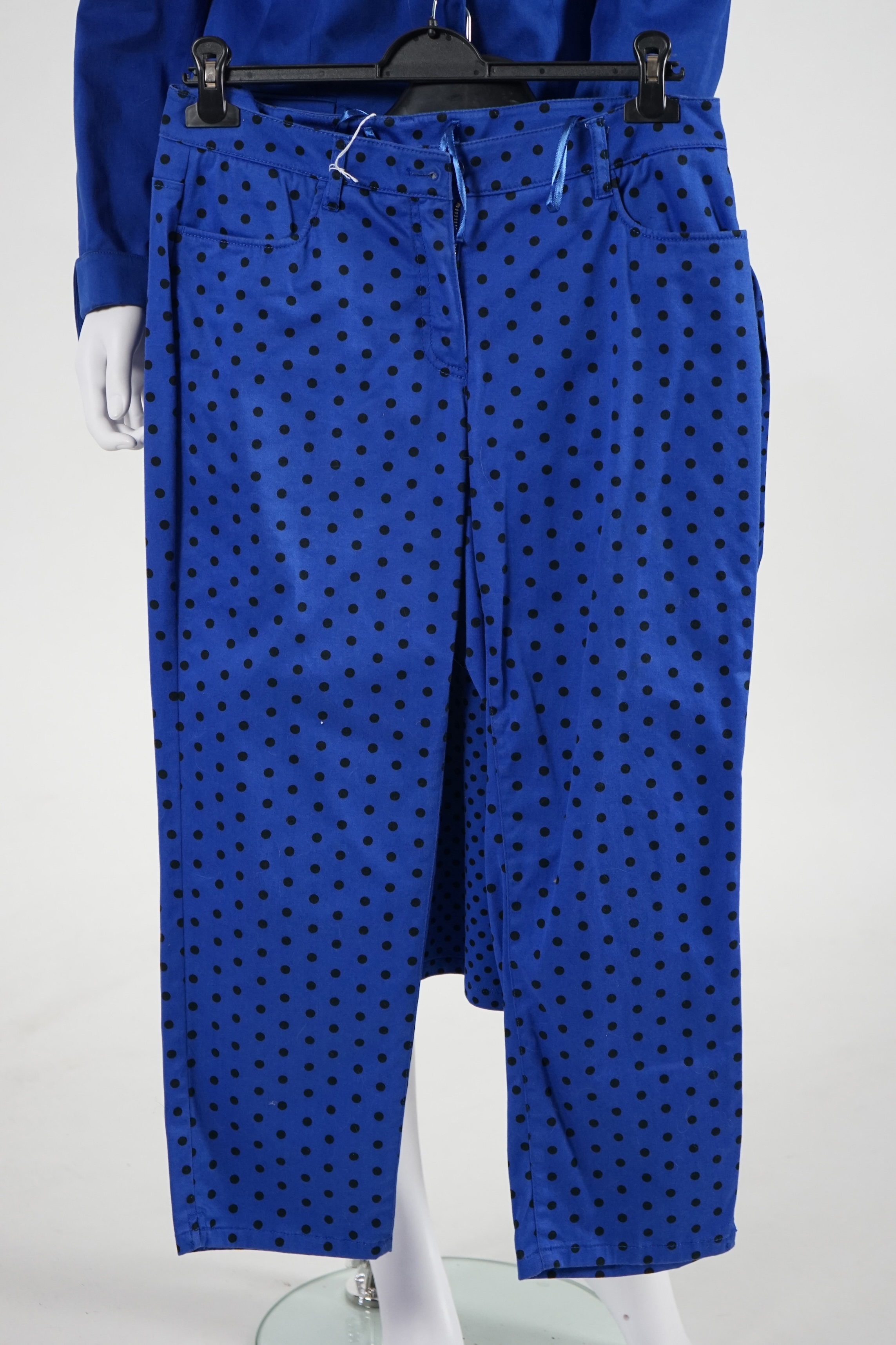 A Madeleine lady's royal blue jacket, polka dot t-shirt and matching jean style trousers, Sizes 14-16 Proceeds to Happy Paws Puppy Rescue